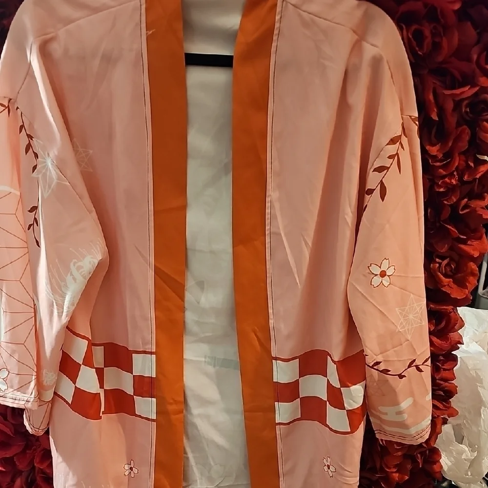 Women's Pink and Orange Kimono With Cat Graphic On Bacl Jacket Size XXL